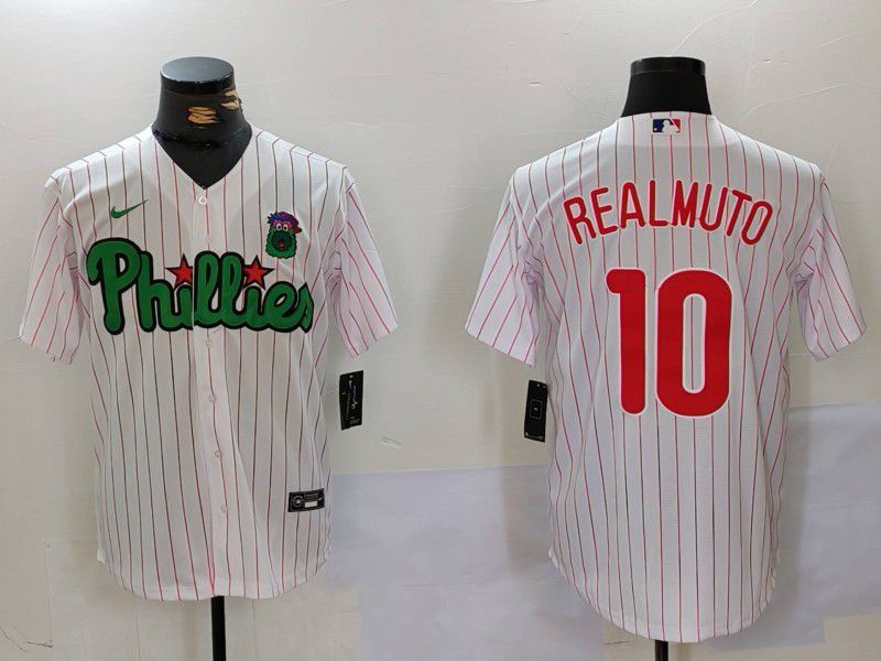 Men Philadelphia Phillies #10 Realmuto White stripe Second generation Joint Name 2024 Nike MLB Jersey style 1